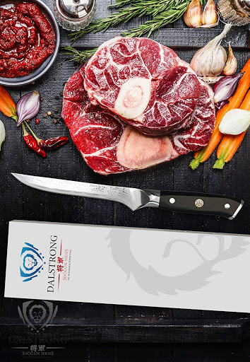 DALSTRONG - Shogun Series - Damascus 5 Steak Knives Set  The Dalstrong  Shogun Series 5” steak knives are the ultimate in dinner time cutlery.  Ruthlessly sharp with a handsome design, the