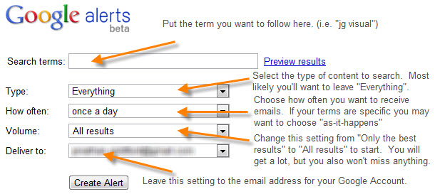 Google Alert Options