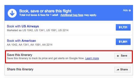 Google Flights Save Itinerary