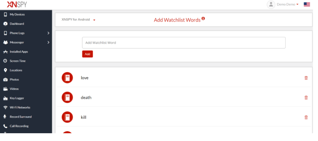 Child Monitor App Watchlist Words