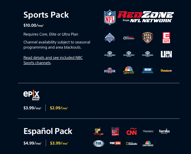 PlayStation Vue Add On Channels