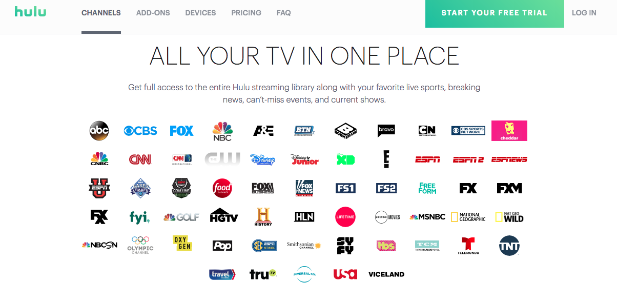 Hulu with Live TV Channel Lineup